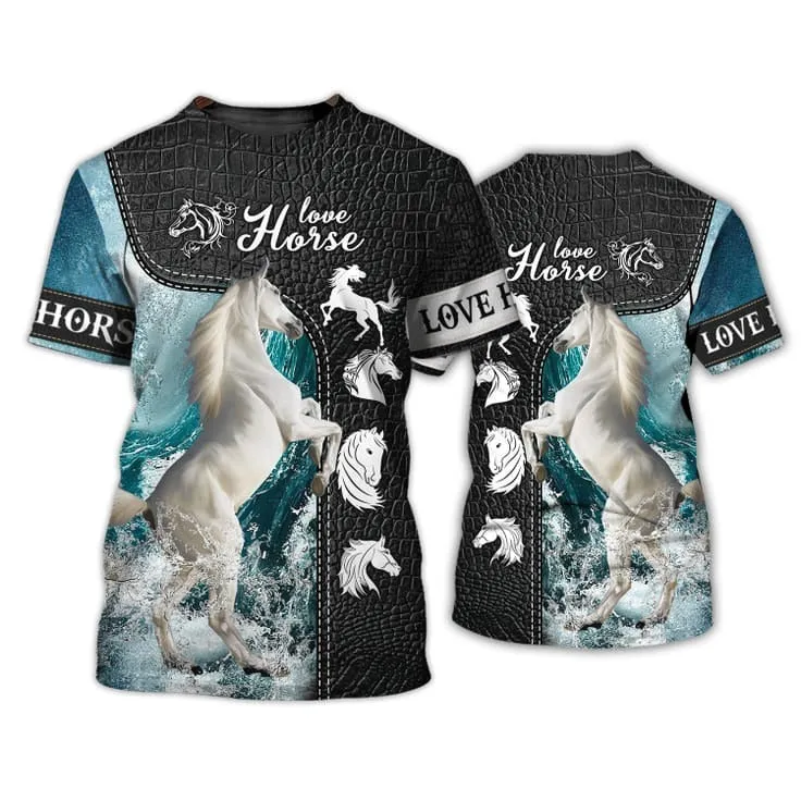 3D All Over Printed Horse T Shirt, Love Horse Shirts, White Horse Shirt For Men And Women, Beautiful Horse Tee Shirt