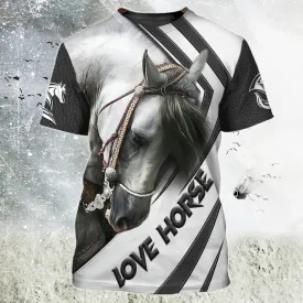 3D All Over Printed Horse T Shirt, Love Horse Shirts, White Horse Shirt For Men And Women, Beautiful Horse Tee Shirt