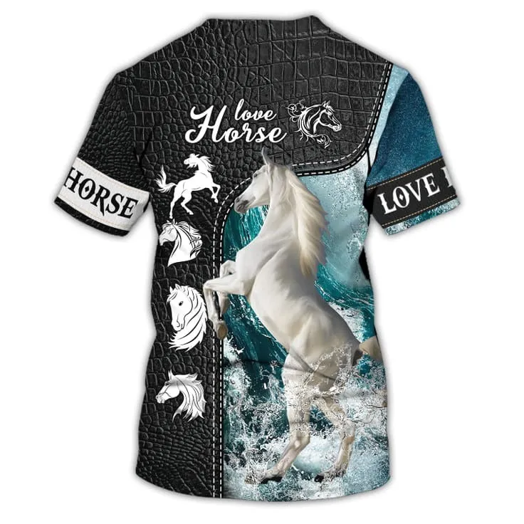 3D All Over Printed Horse T Shirt, Love Horse Shirts, White Horse Shirt For Men And Women, Beautiful Horse Tee Shirt