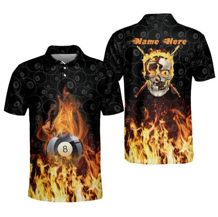 3D Skull 8 Ball Pool Billiard Polo shirt For Men, Billiard team shirt, Gift for billiard player