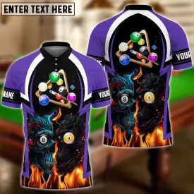 8 and 9 Ball Billiards Skull Customized Name 3D Polo Shirt, Gift for Pooler