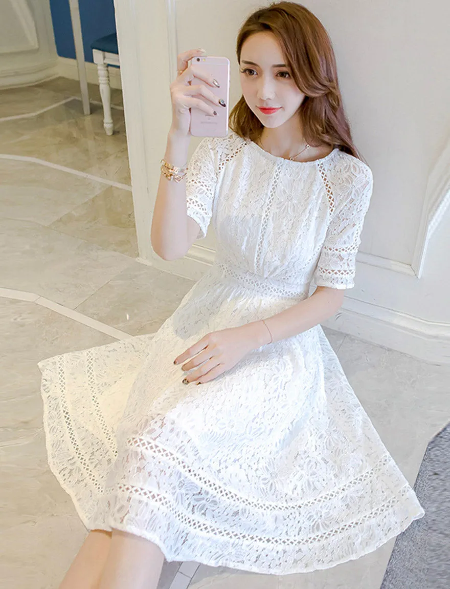 A line lace short dress summer dress     S131