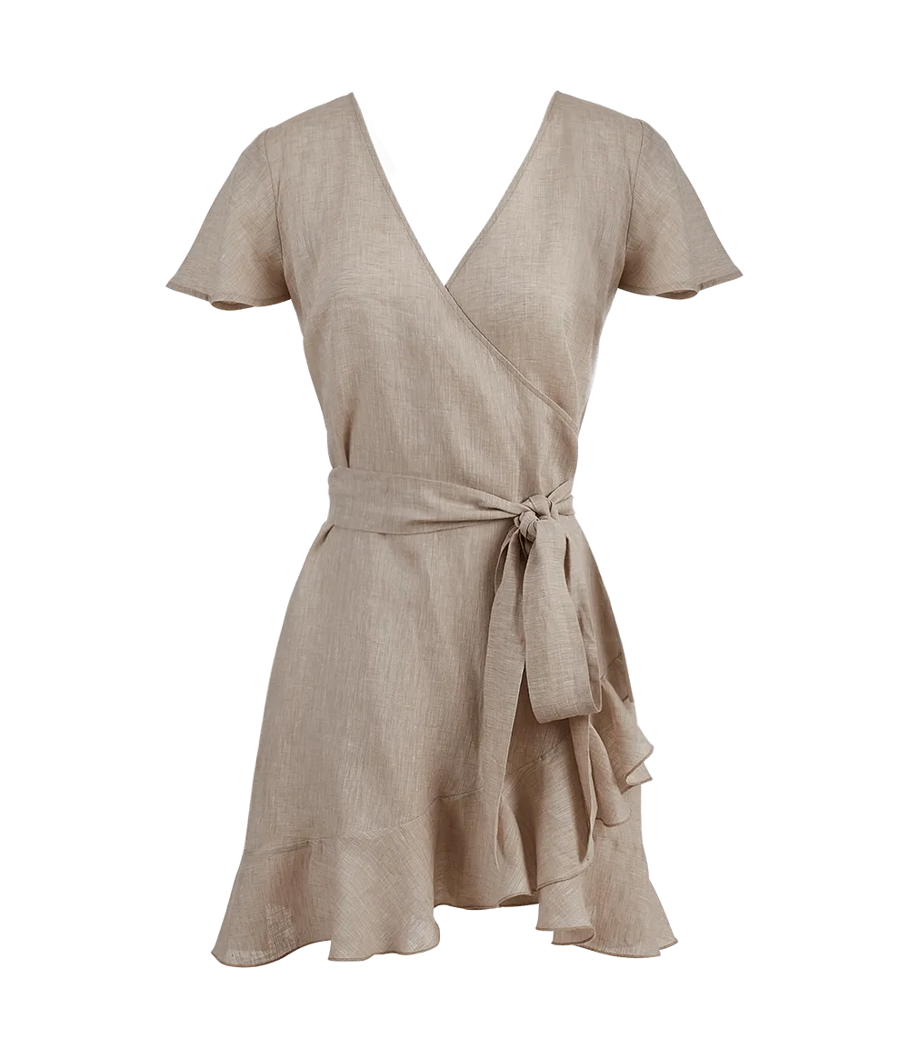 Amalia Linen Mini Wrap Dress