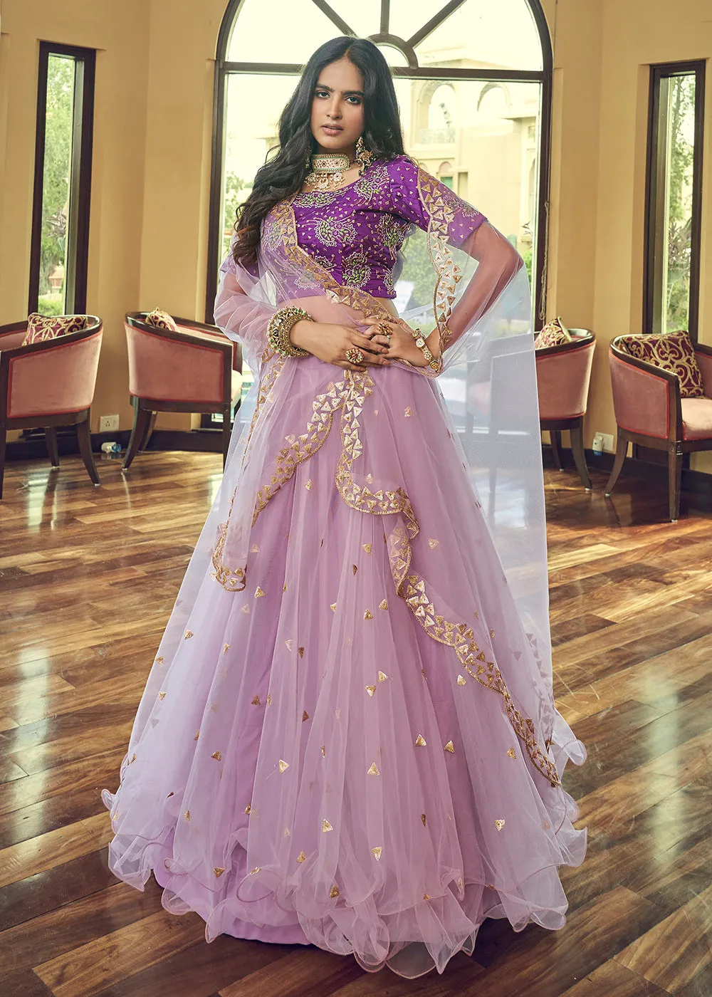 Amazing Light Purple Heavy Net Party Wear Lehenga Choli