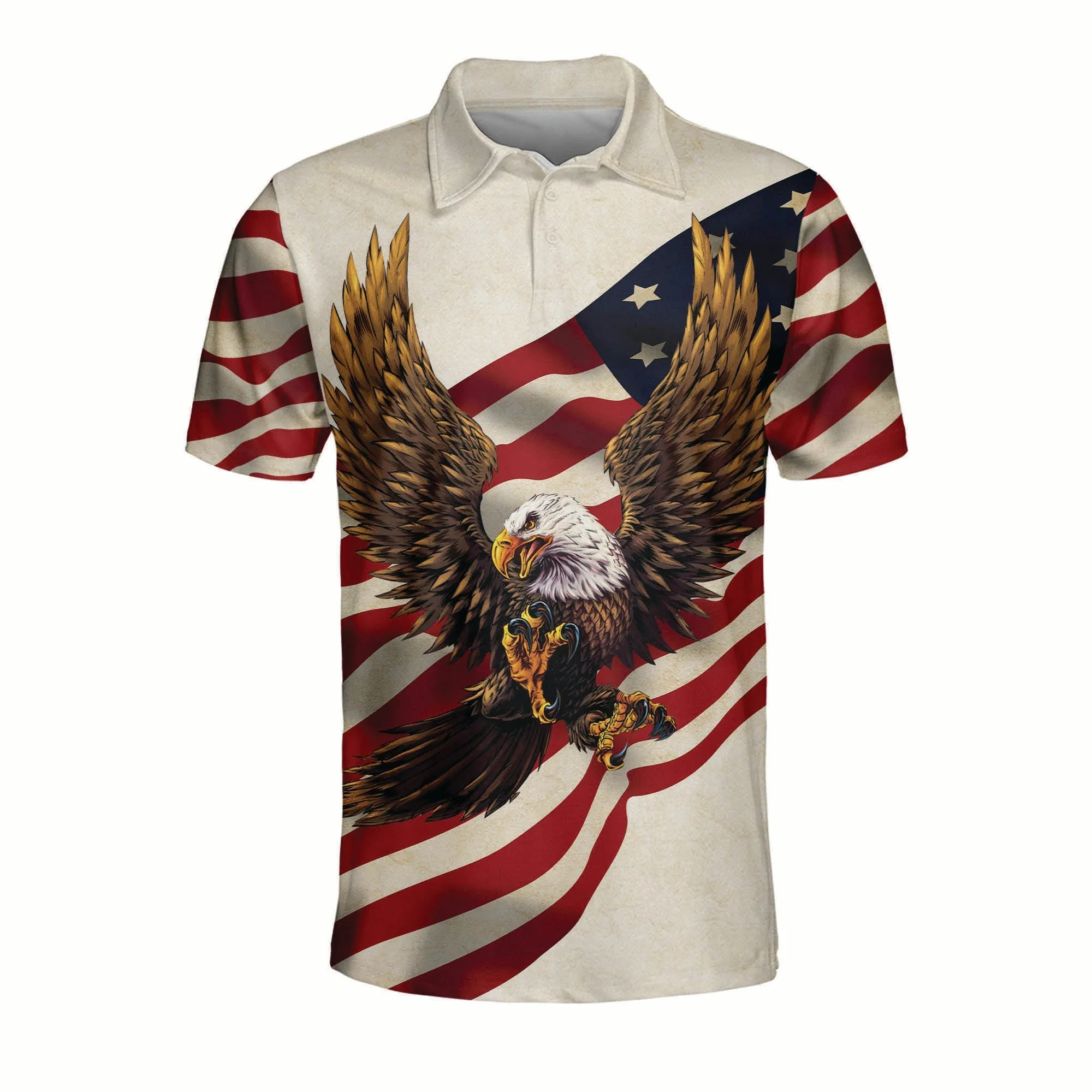 American Flag Patriotic Eagle Polo Shirt, Happy Independence Eagle Full Printed Shirt