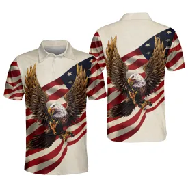 American Flag Patriotic Eagle Polo Shirt, Happy Independence Eagle Full Printed Shirt