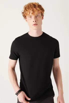 Avva Men's Black 100% Cotton Breathable Crew Neck Standard Fit Regular Cut T-shirt