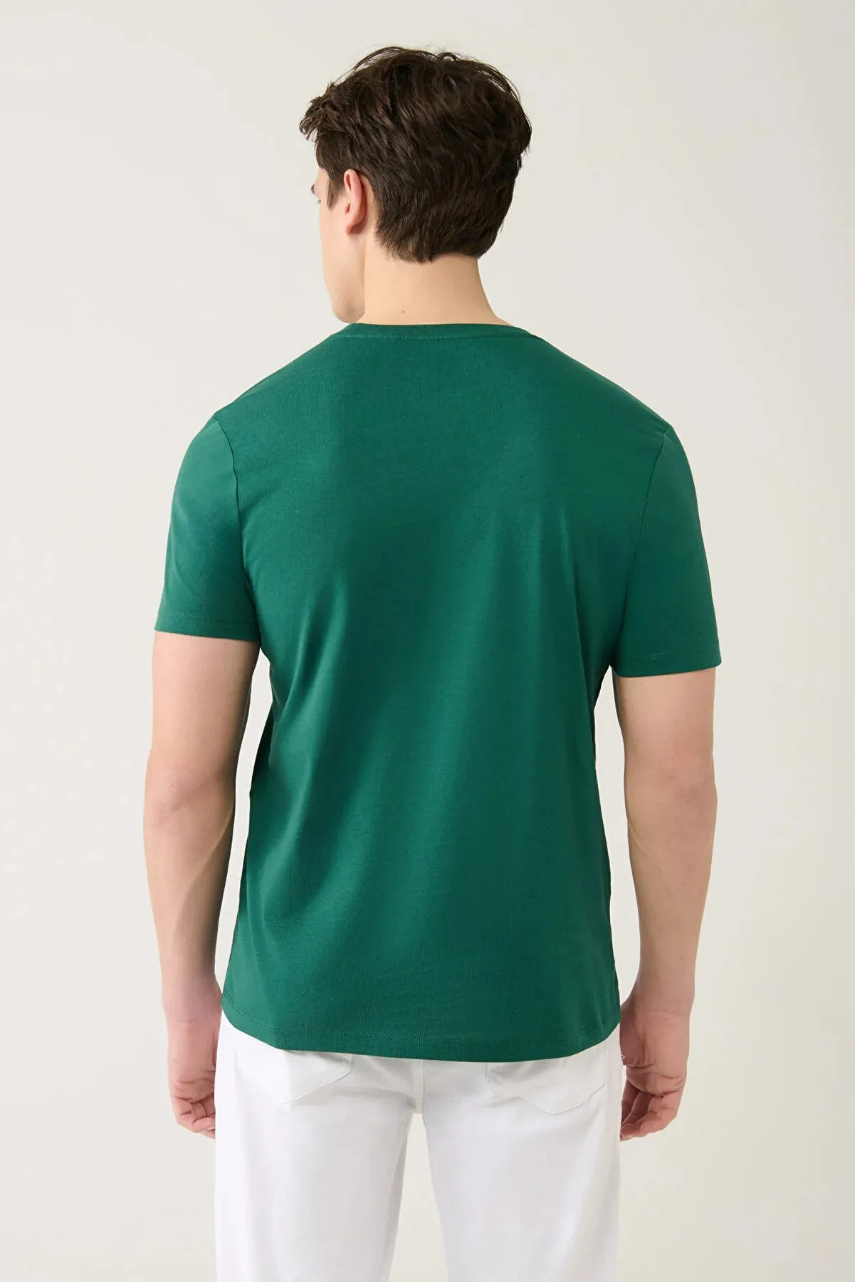 Avva Men's Green 100% Cotton Breathable Crew Neck Standard Fit Regular Cut T-shirt