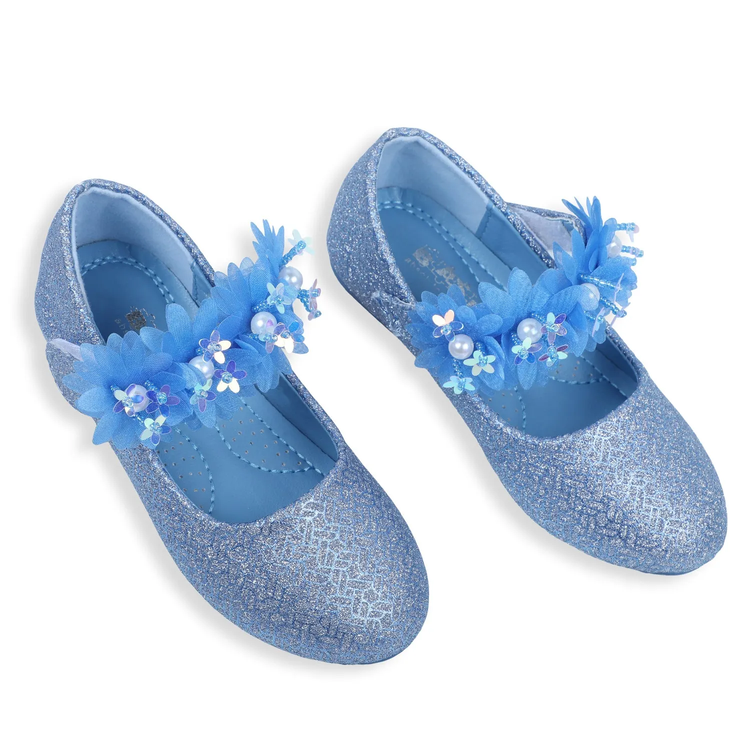 Baby Moo x Bash Kids Elsa Floral Applique Mary Jane Ballerinas - Blue