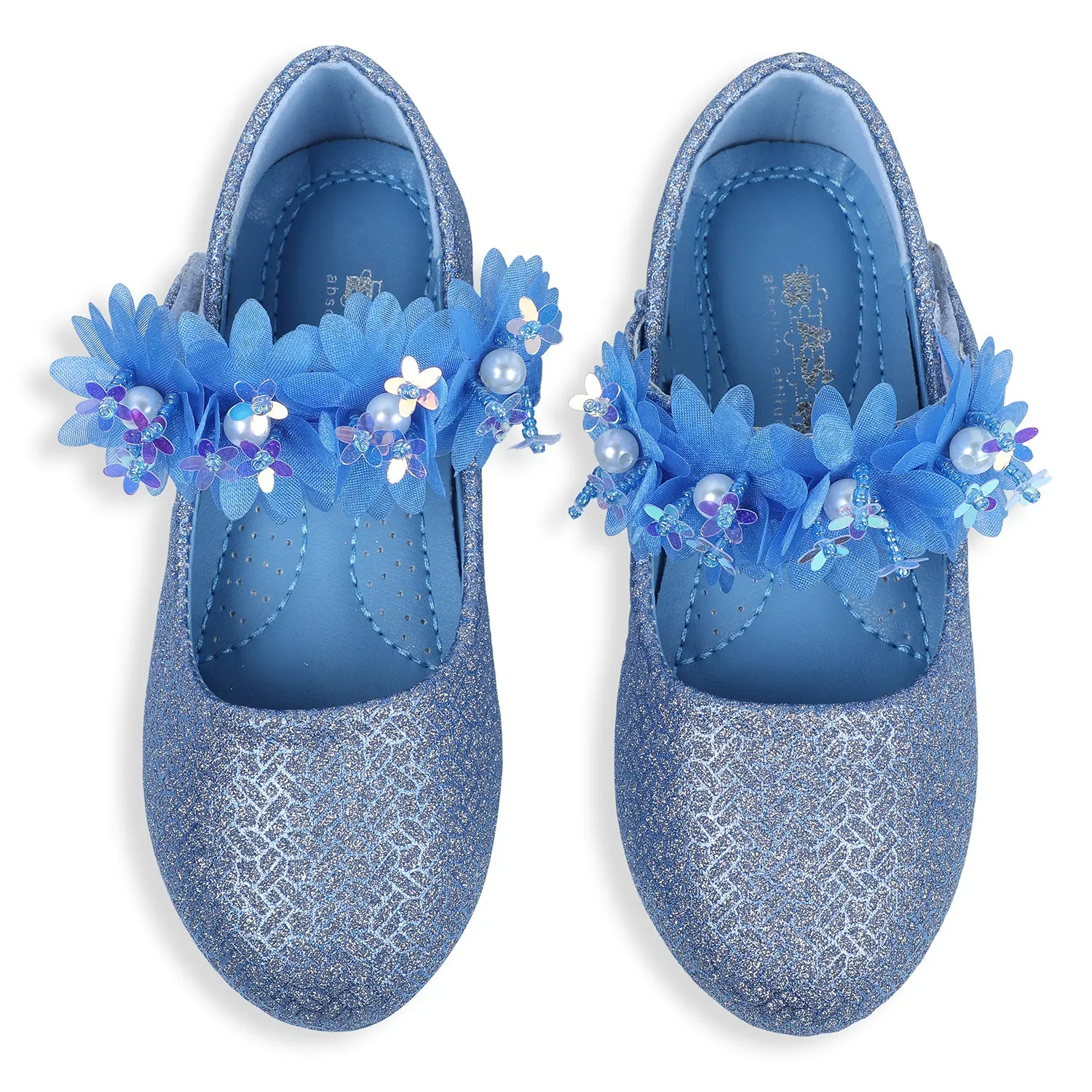 Baby Moo x Bash Kids Elsa Floral Applique Mary Jane Ballerinas - Blue