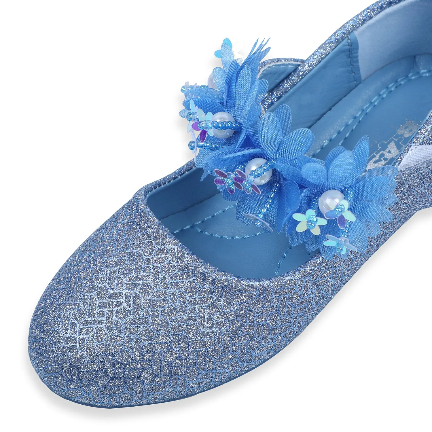 Baby Moo x Bash Kids Elsa Floral Applique Mary Jane Ballerinas - Blue