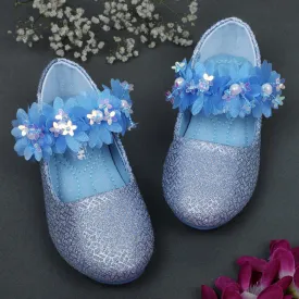 Baby Moo x Bash Kids Elsa Floral Applique Mary Jane Ballerinas - Blue