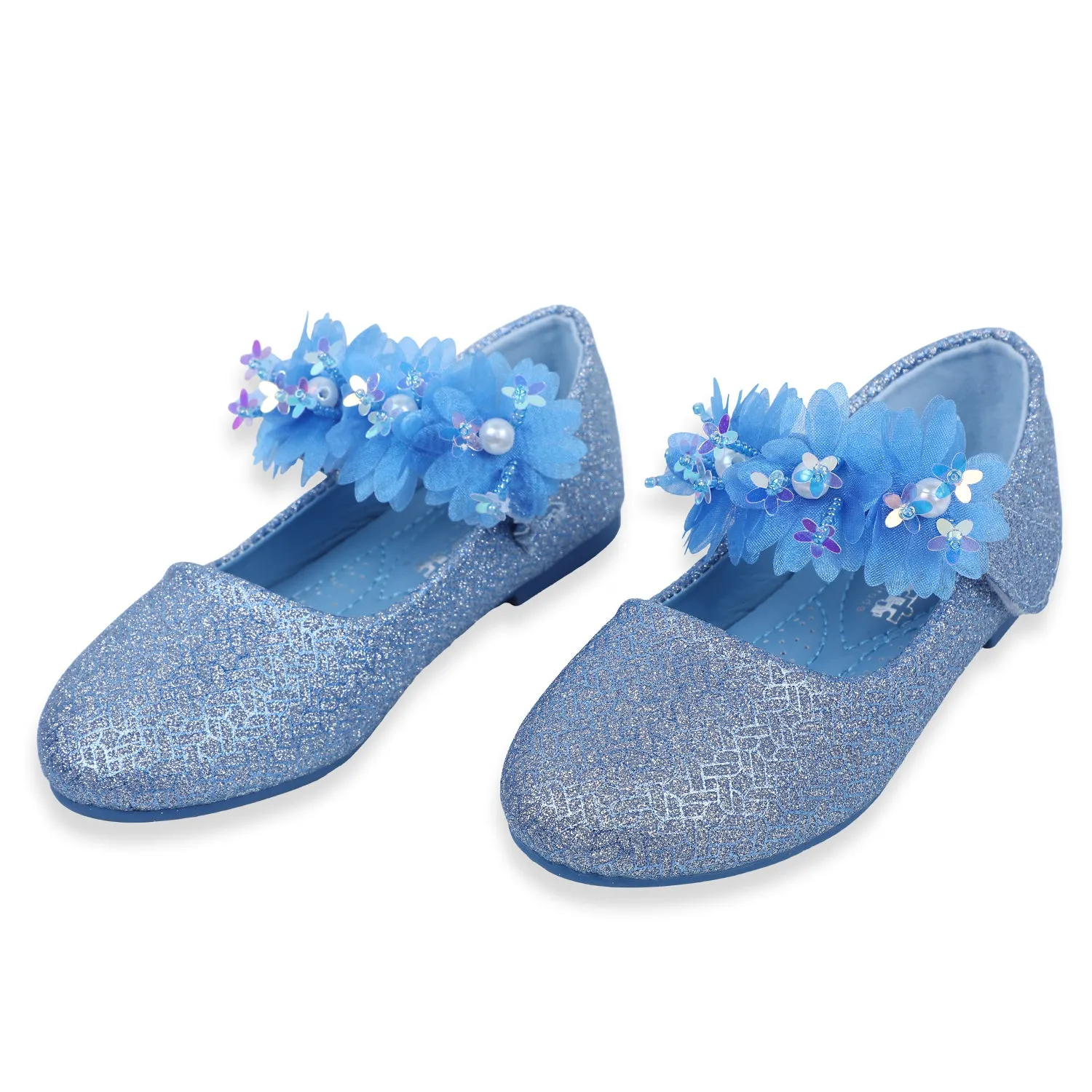 Baby Moo x Bash Kids Elsa Floral Applique Mary Jane Ballerinas - Blue