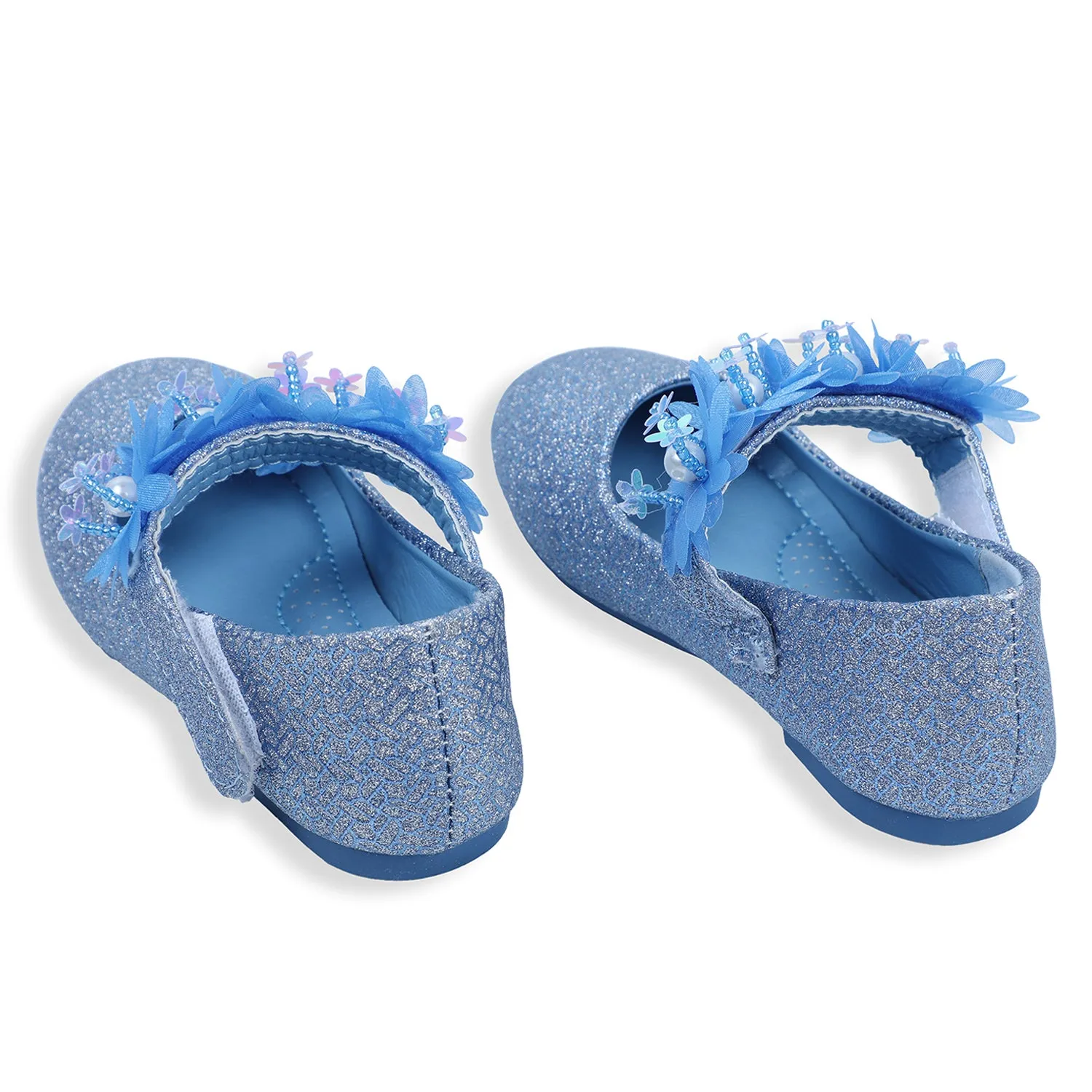 Baby Moo x Bash Kids Elsa Floral Applique Mary Jane Ballerinas - Blue