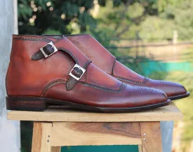 Bespoke Burgundy Chukka Leather Monk Strap Boots