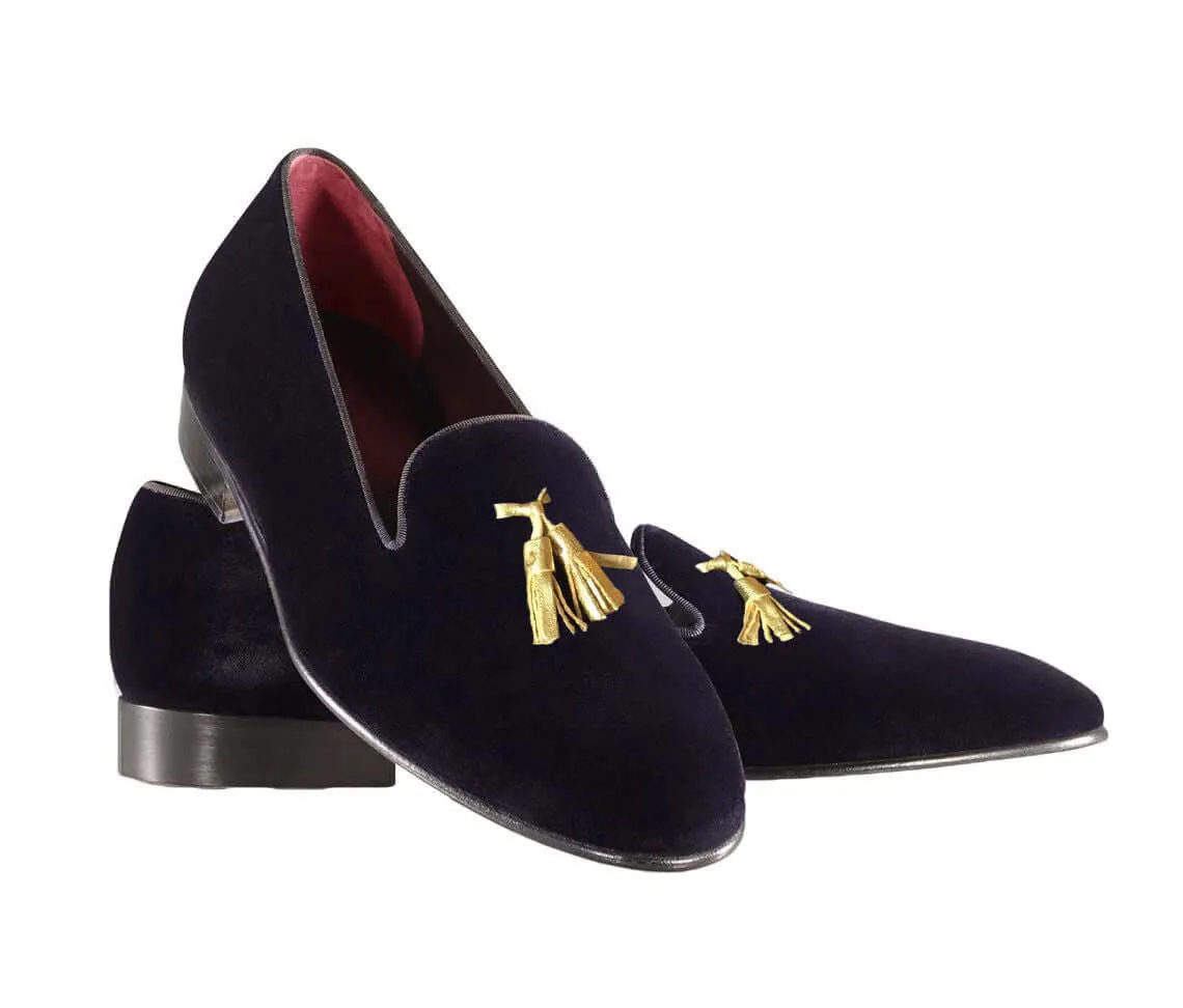 Bespoke Men's Navy Blue Suede Slip On Tussles Shoes