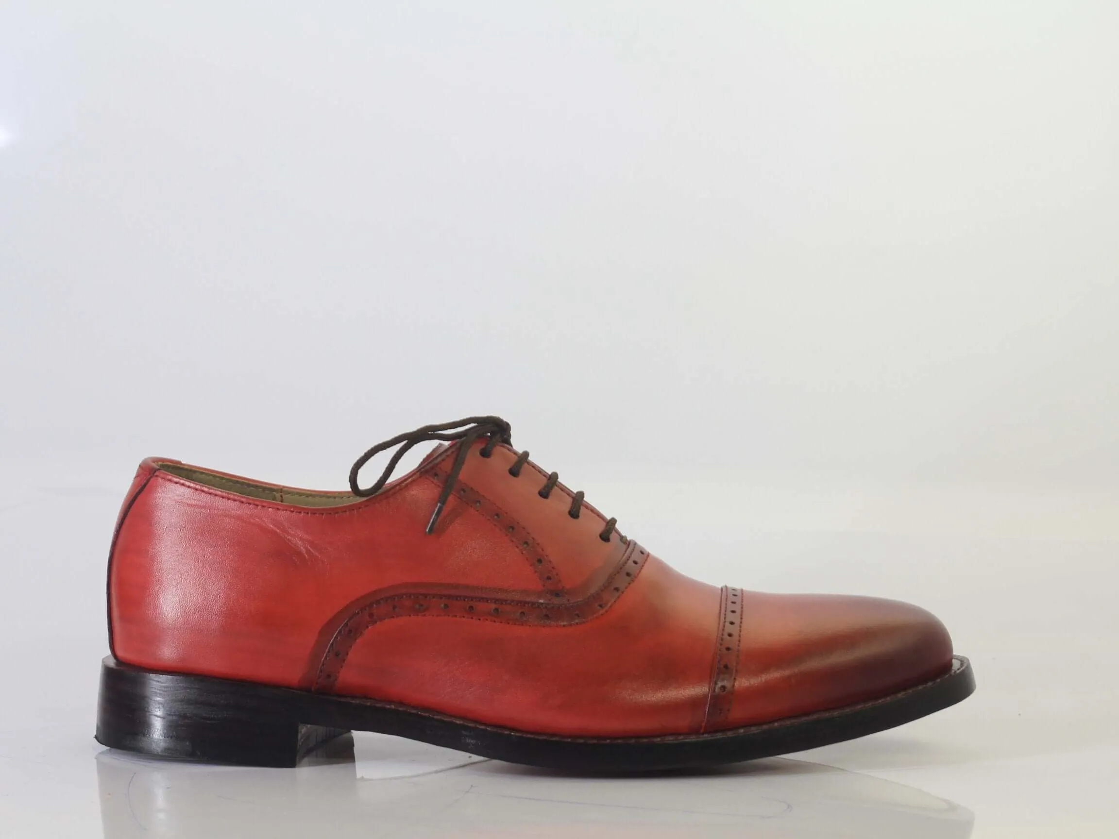 Bespoke Red Leather Cap Toe Loafer Shoes for Men's