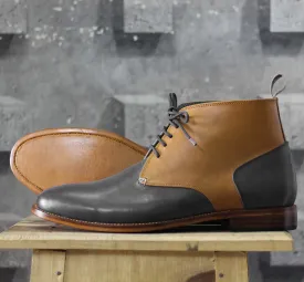 Bespoke Tan Black Chukka Leather Lace Up Boots