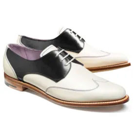 Bespoke White Black Leather Wing Tip Shoes for Men's