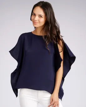 BIANCA BUTTERFLY SLEEVE SILK TOP - NAVY