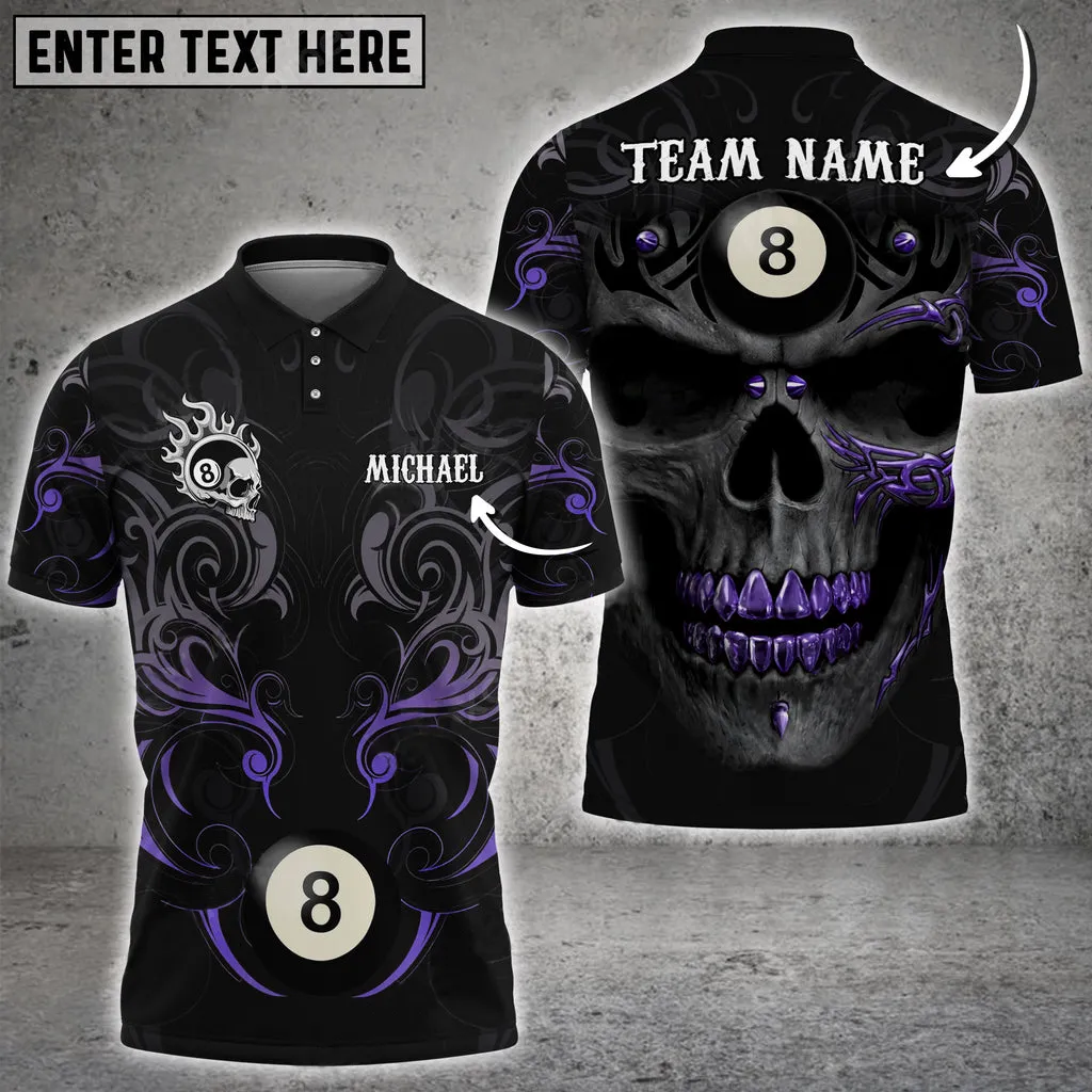 Billiards Skull Tribal Pattern Personalized Name 3D Polo Shirt, Idea Gift for Billiards Lovers