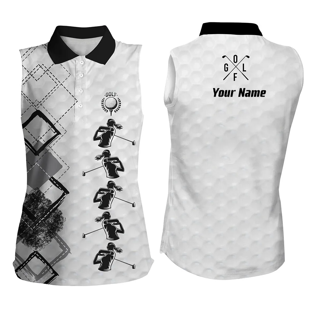 Black And White Womens Golf Polo Shirts Custom Name Women's Golf Apparel, Gifts For Golf Lovers