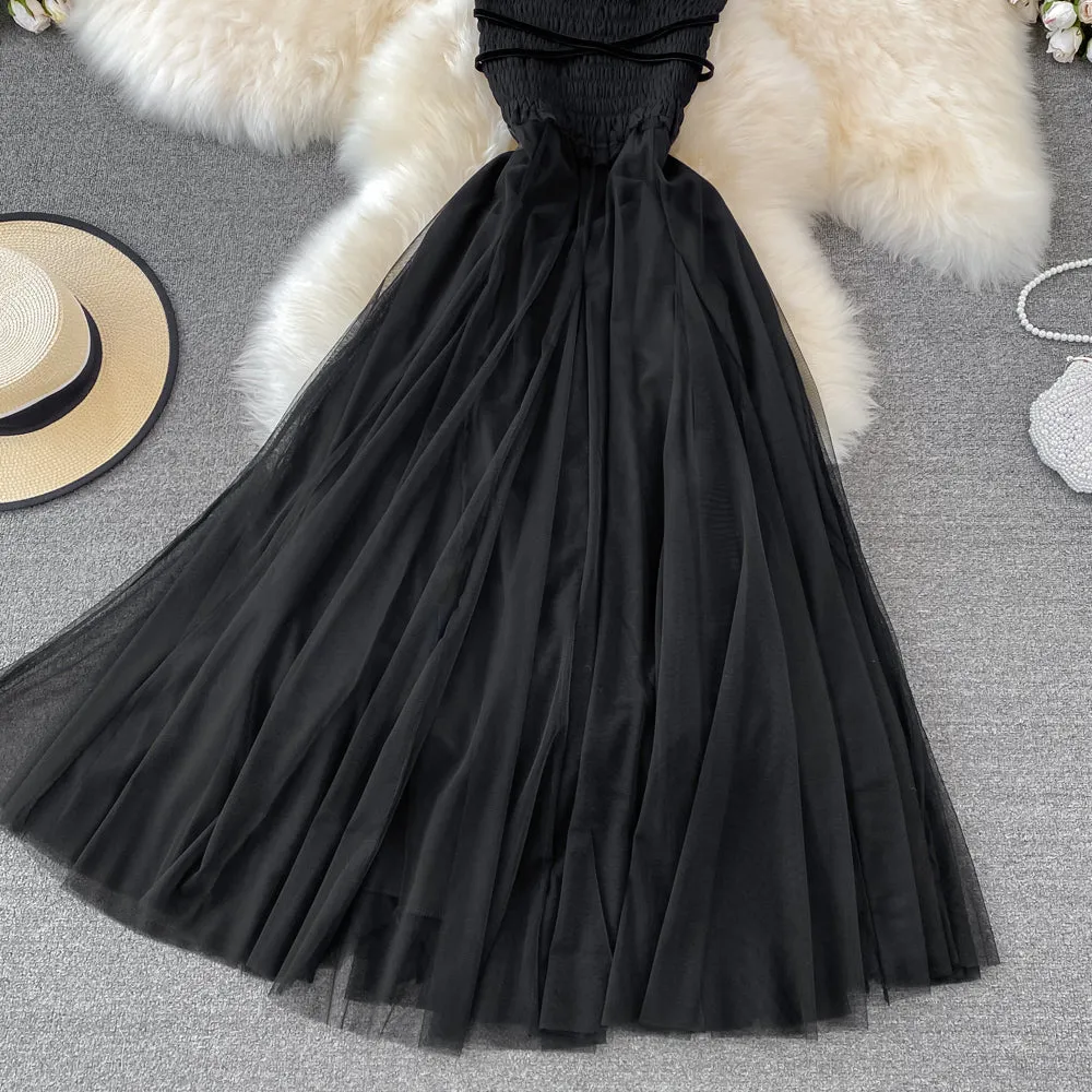 Black tulle off shoulder dress fashion girl dress     S521