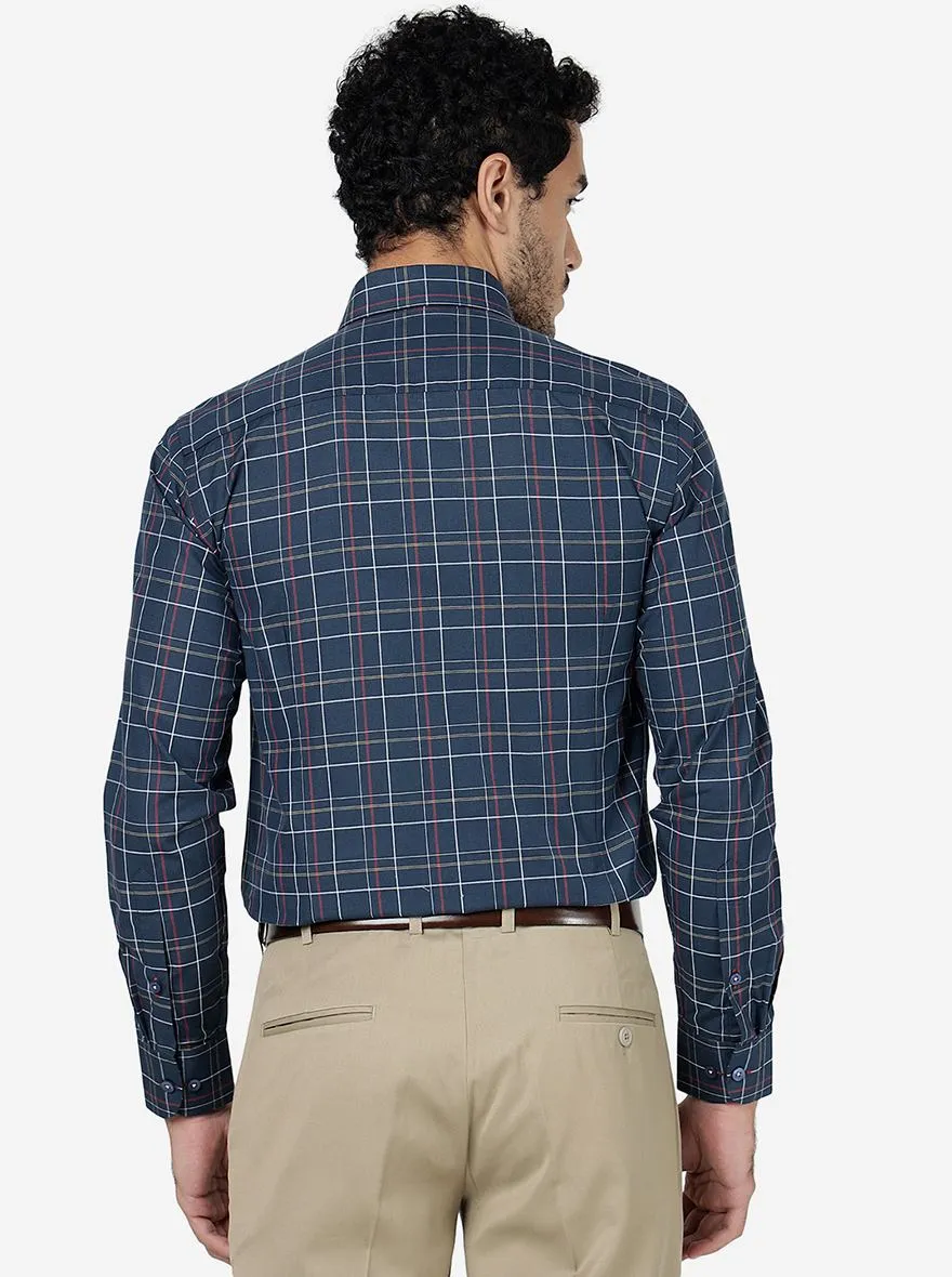 Blue Checked Regular Fit Formal Shirt | Metal