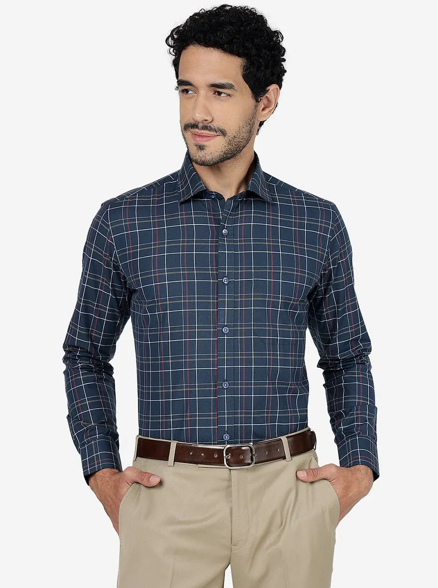 Blue Checked Regular Fit Formal Shirt | Metal