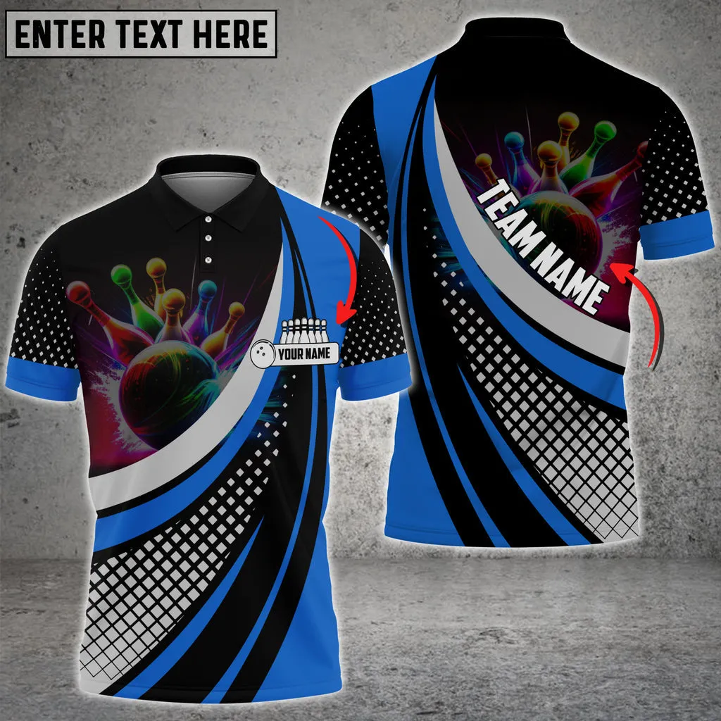 Bowling And Pins Square Pattern Multicolor Option Customized Name 3D Shirt