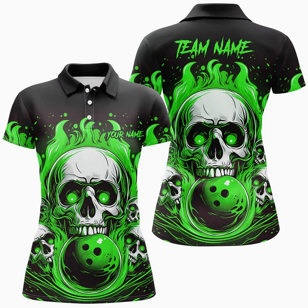 Bowling Ball And Pins Skull Multicolor Option Customized Name 3D Shirt For Women