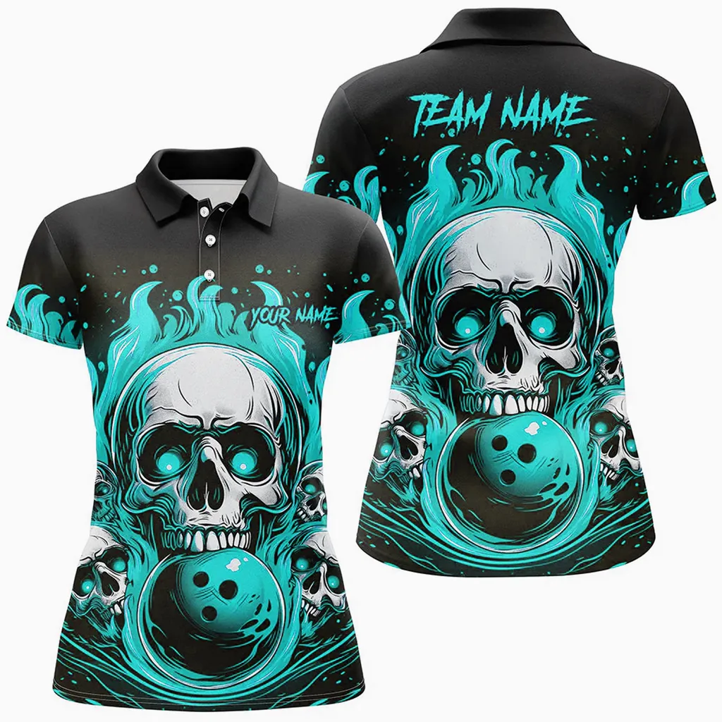 Bowling Ball And Pins Skull Multicolor Option Customized Name 3D Shirt For Women