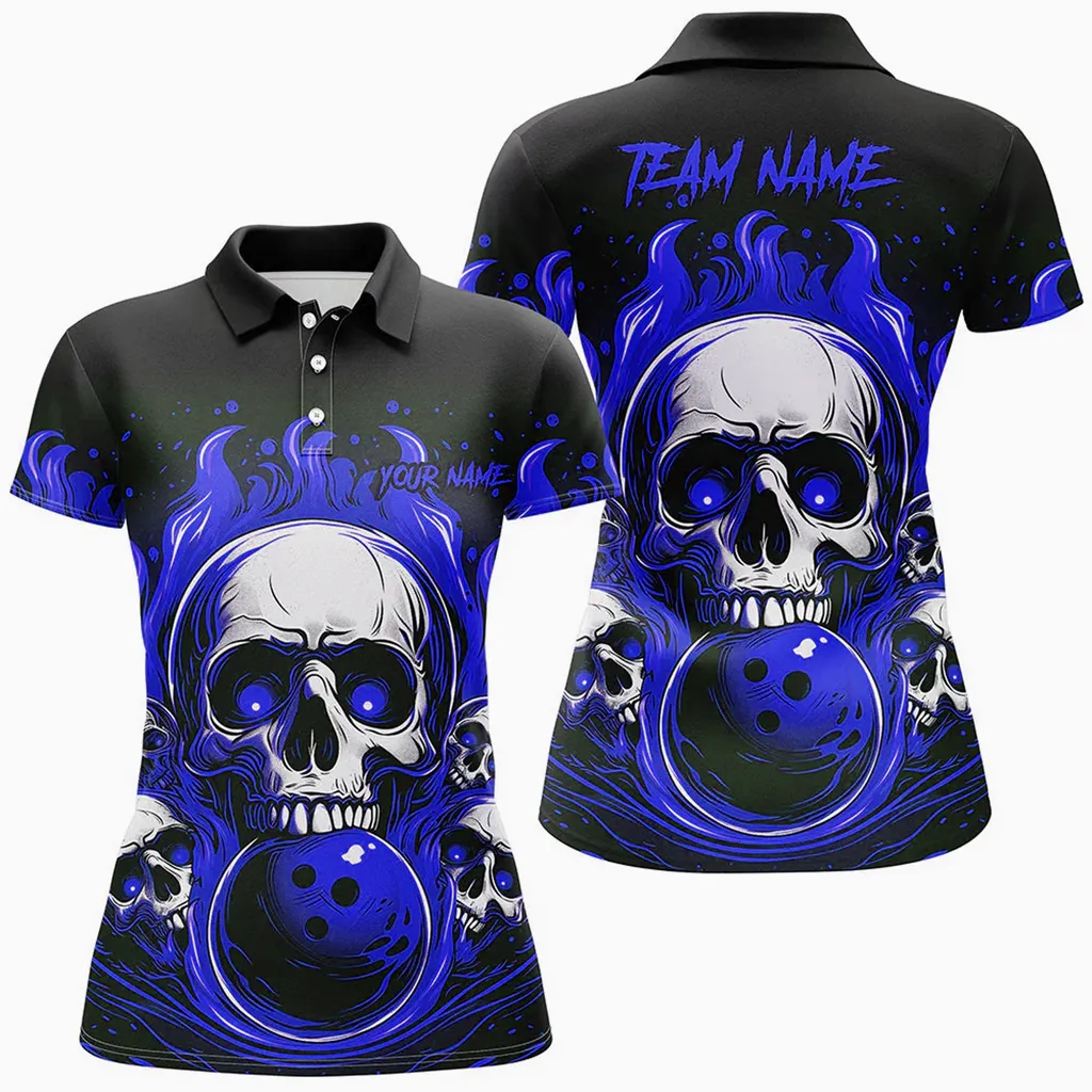 Bowling Ball And Pins Skull Multicolor Option Customized Name 3D Shirt For Women