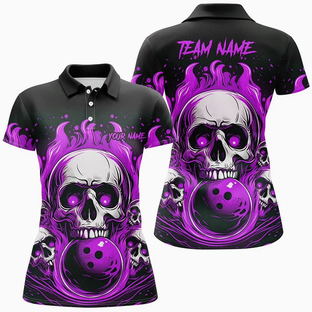 Bowling Ball And Pins Skull Multicolor Option Customized Name 3D Shirt For Women