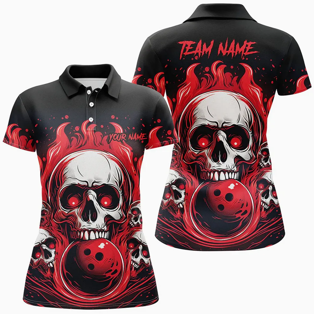 Bowling Ball And Pins Skull Multicolor Option Customized Name 3D Shirt For Women