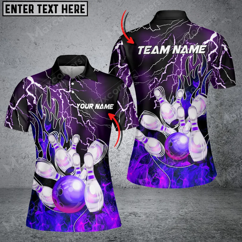 Bowling Thunder And Fire Pro Multicolor Option Customized Name 3D Polo Shirt For Women