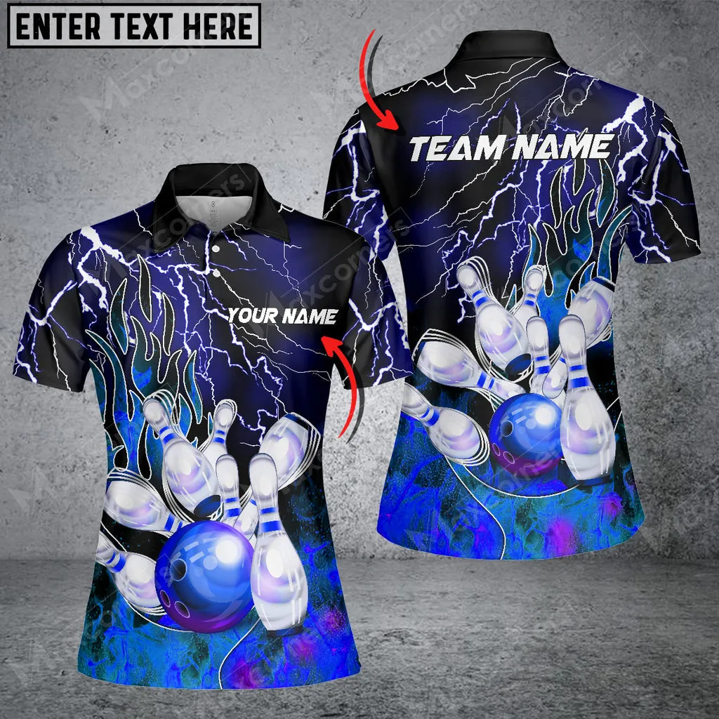 Bowling Thunder And Fire Pro Multicolor Option Customized Name 3D Polo Shirt For Women