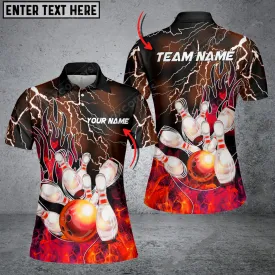 Bowling Thunder And Fire Pro Multicolor Option Customized Name 3D Polo Shirt For Women