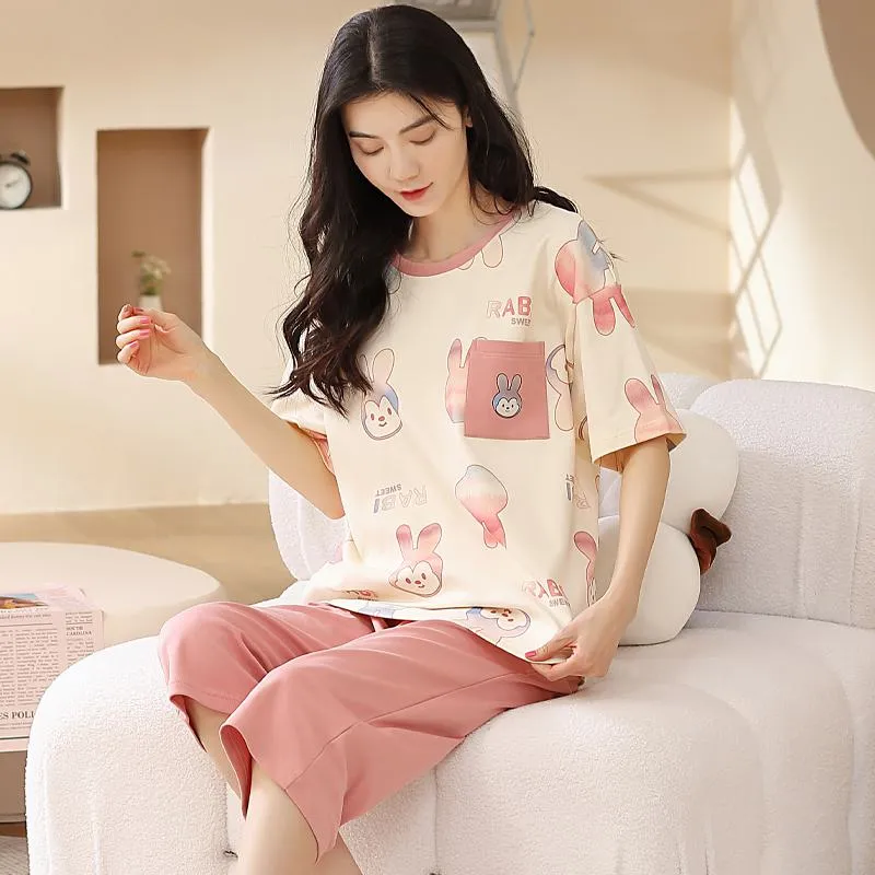 Bunny Pure Cotton Cute Tops & Pants Lounge Set