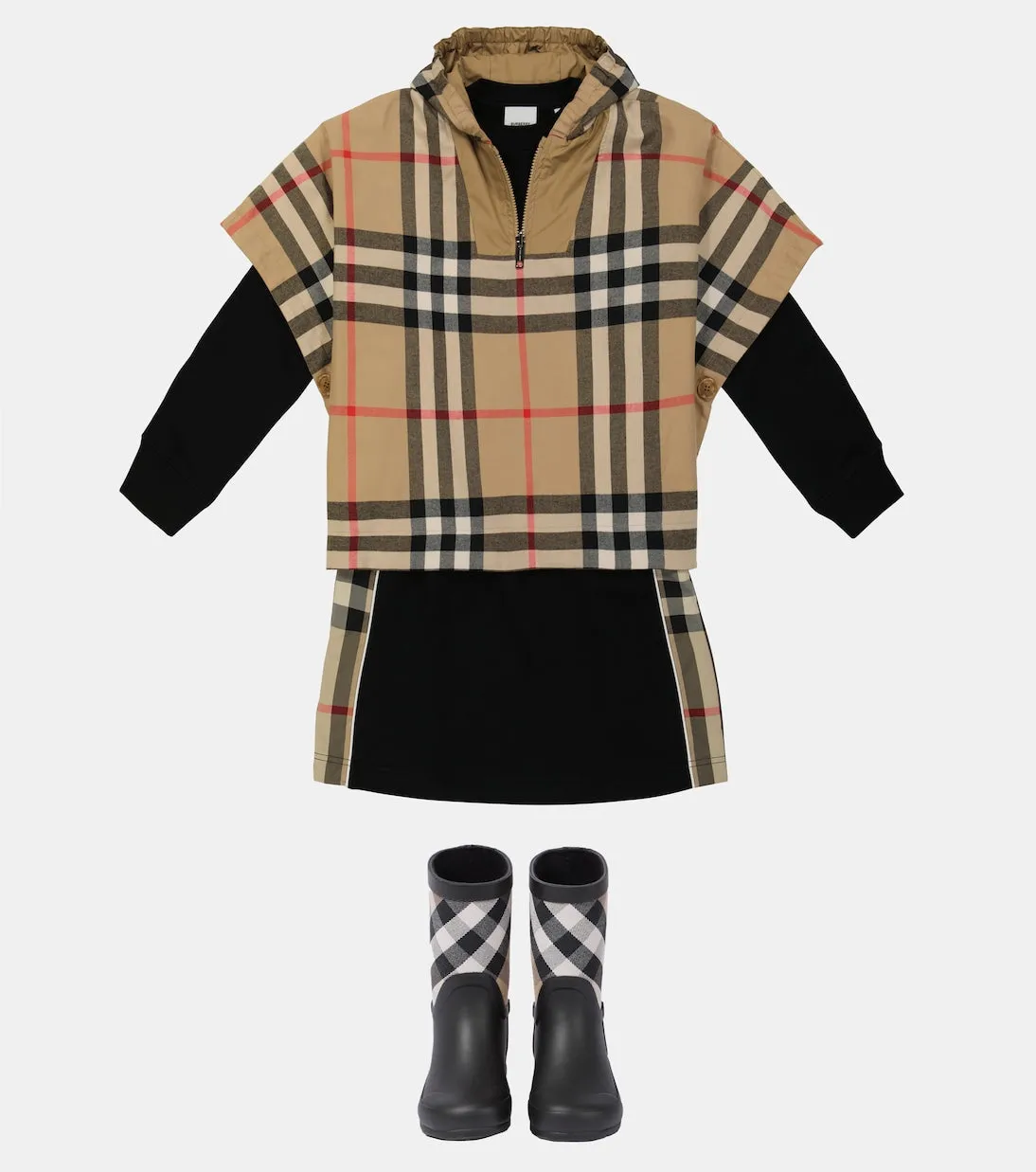 Burberry Kids Vintage Check Reversible Poncho, Beige