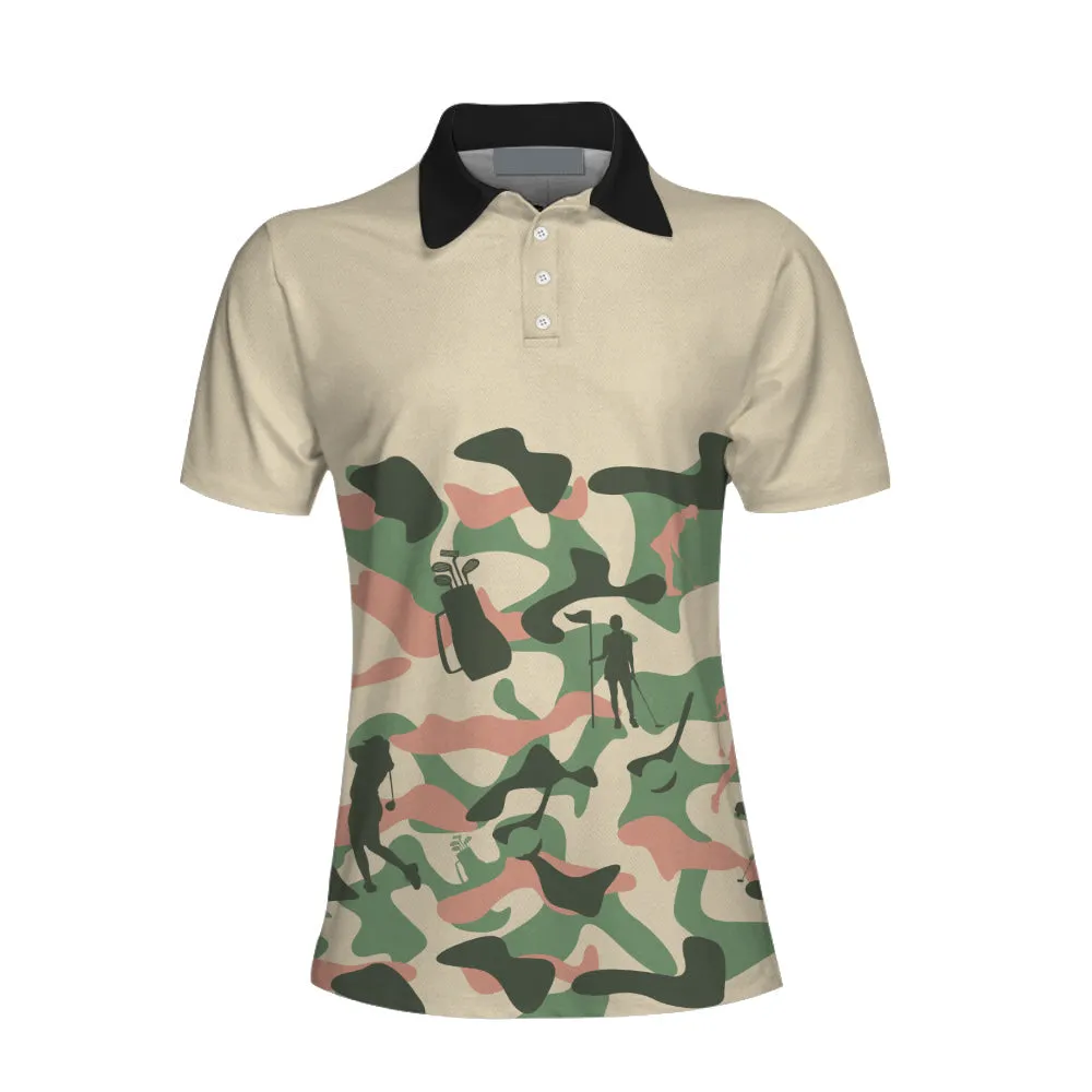 Camouflage Texture Golf Set For Woman Short Sleeve Women Polo Shirt, Camo Golf Shirt For Ladies, Unique Female Golf Gift