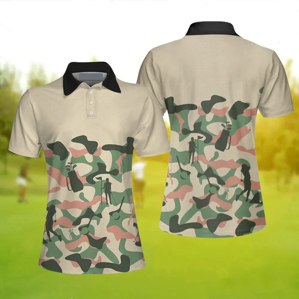 Camouflage Texture Golf Set For Woman Short Sleeve Women Polo Shirt, Camo Golf Shirt For Ladies, Unique Female Golf Gift