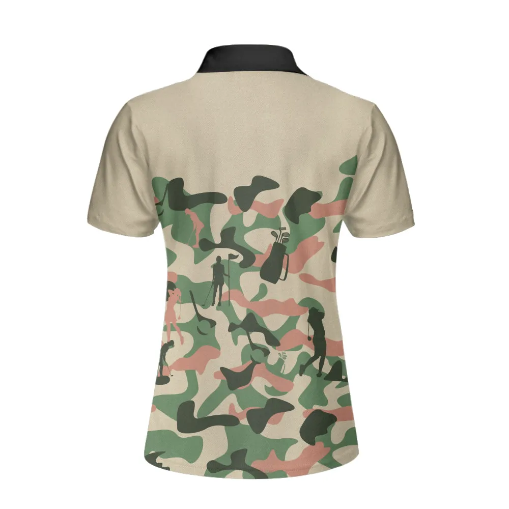 Camouflage Texture Golf Set For Woman Short Sleeve Women Polo Shirt, Camo Golf Shirt For Ladies, Unique Female Golf Gift