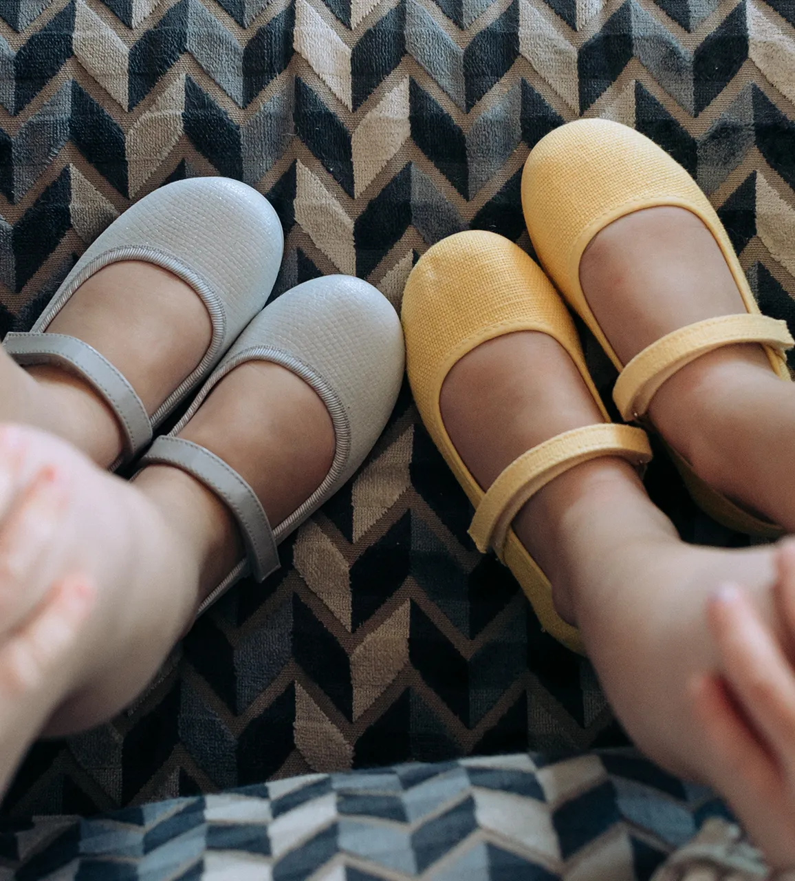 Classic Textured Canvas Mary Janes In Silver