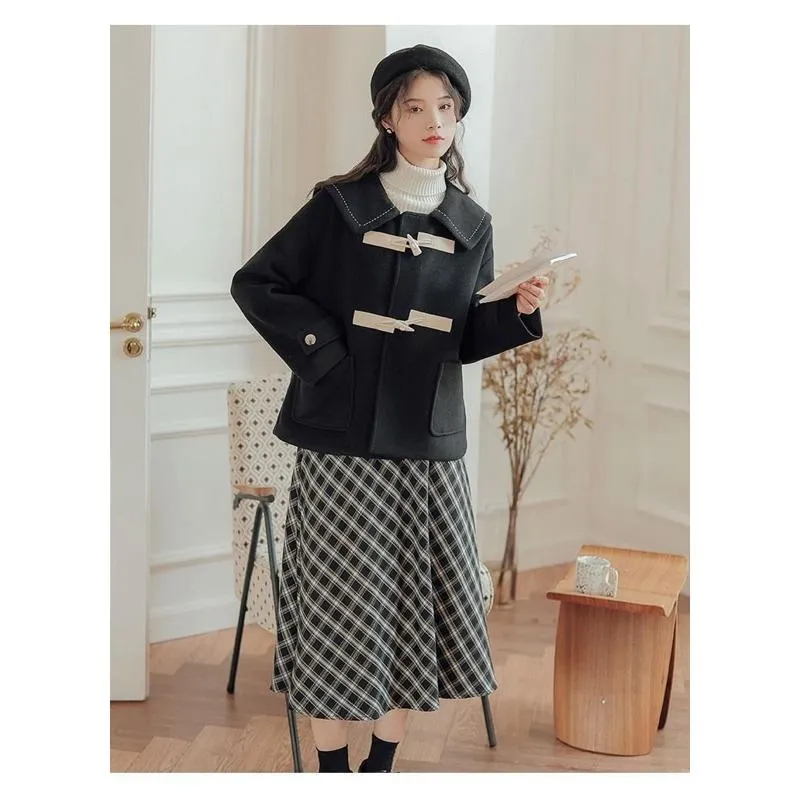 Cropped Thickened Duffle Coat