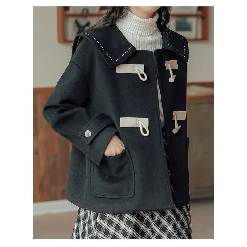 Cropped Thickened Duffle Coat