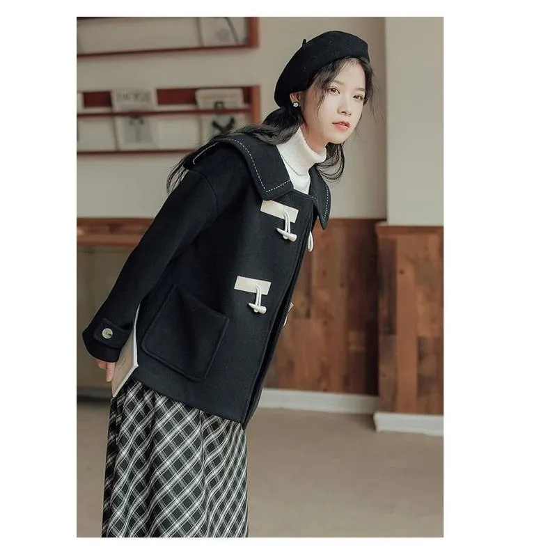 Cropped Thickened Duffle Coat