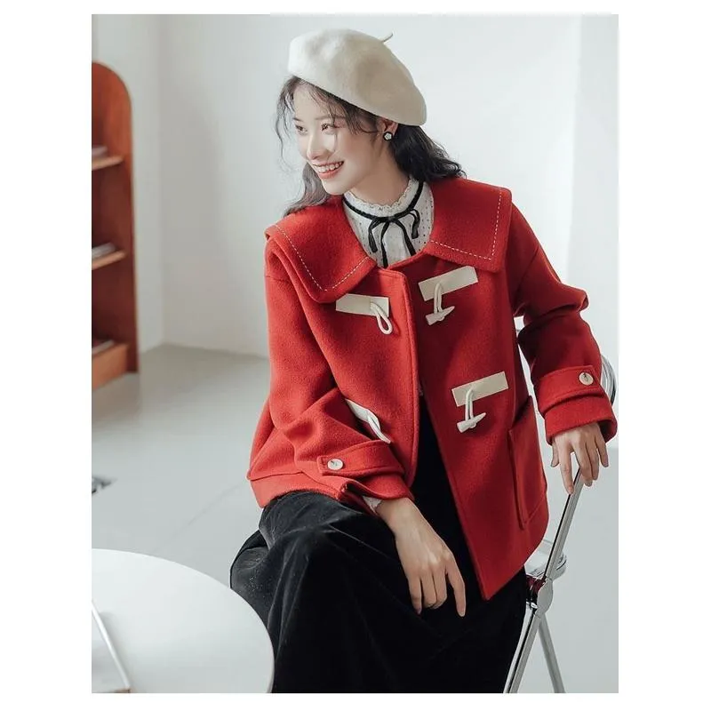 Cropped Thickened Duffle Coat