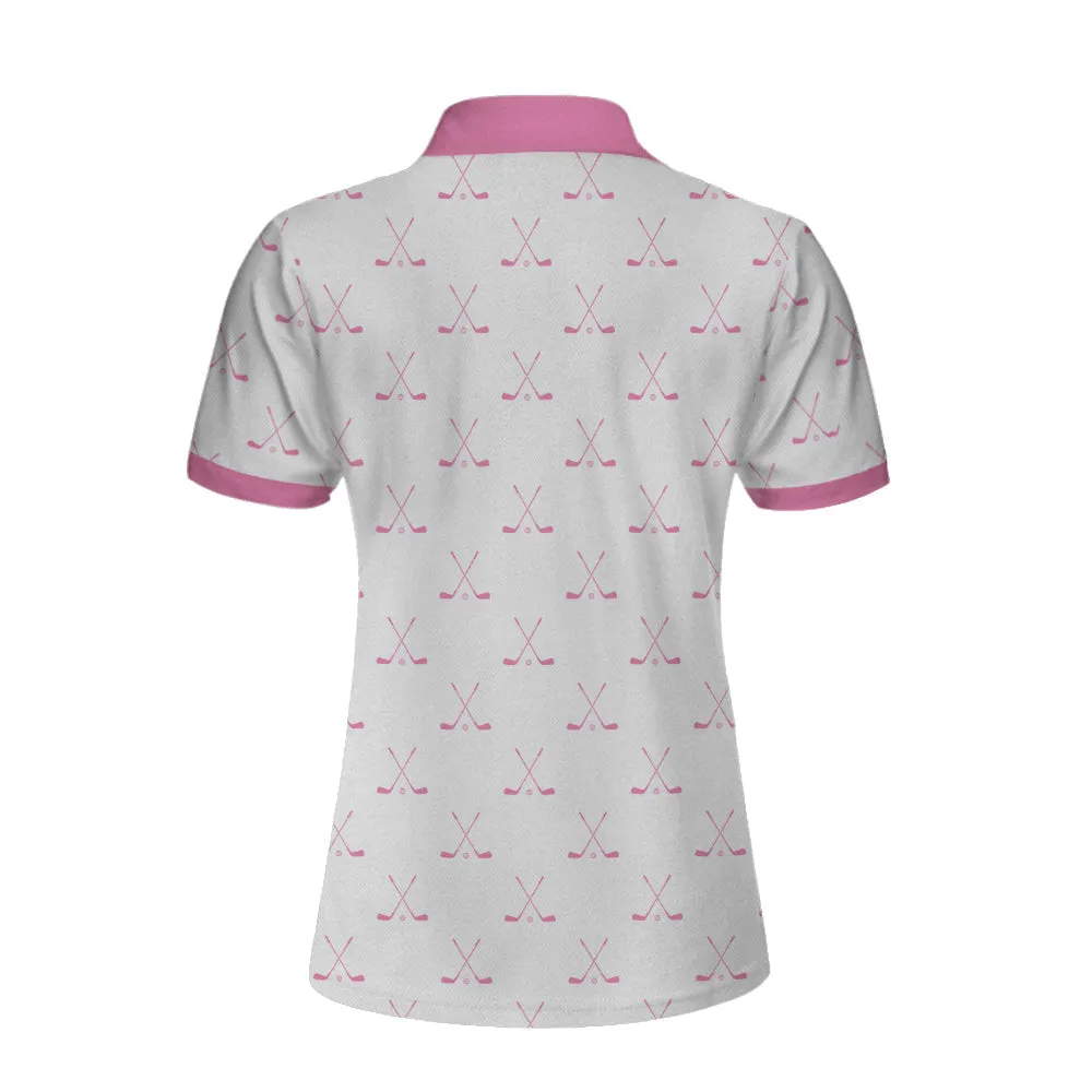 Crossed Golf Clubs Pink And White Golf Short Sleeve Women Polo Shirt, Simple Golf Shirt Design For Ladies