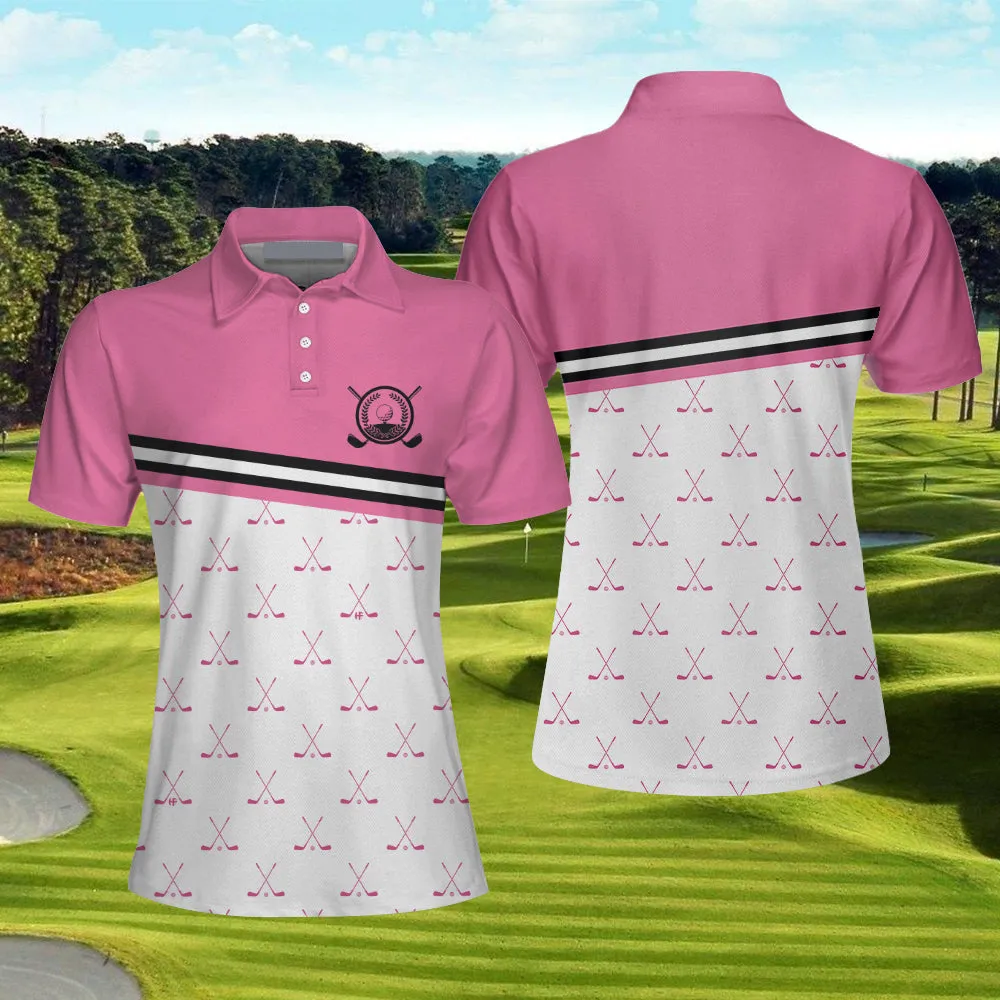 Crossed Pink Golf Clubs Golf Short Sleeve Women Polo Shirt, Idea Gift for Golf Lovers